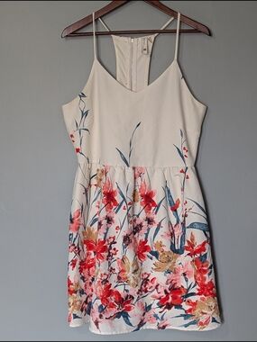 Pink Owl Women's‎ Cream Floral Spaghetti Strap Sundress Whimsical Garden